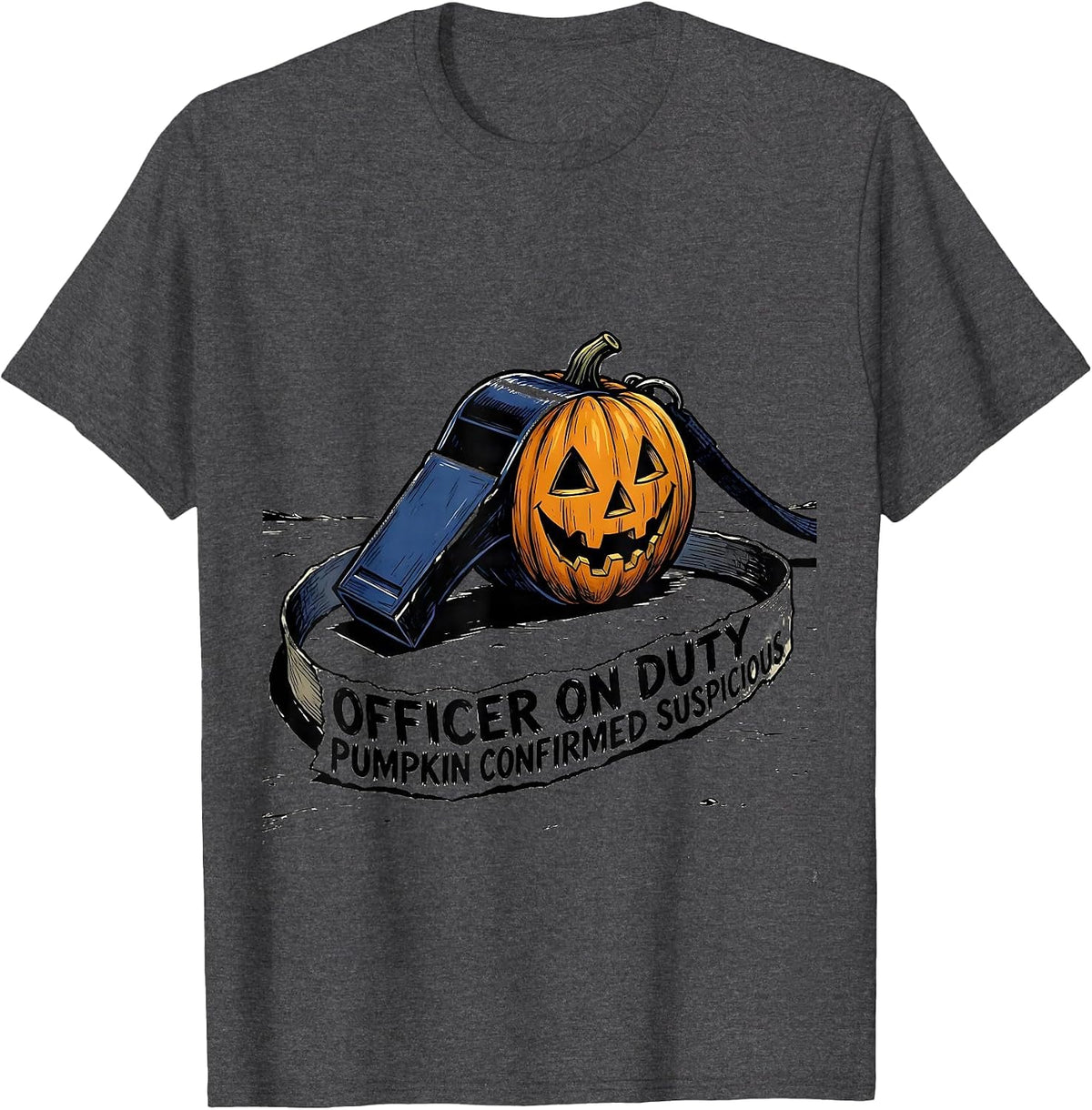 OFFICER ON DUTY, PUMPKIN CONFIRMED SUSPICIOUS Halloween T-Shirt - Dark Heather Grey