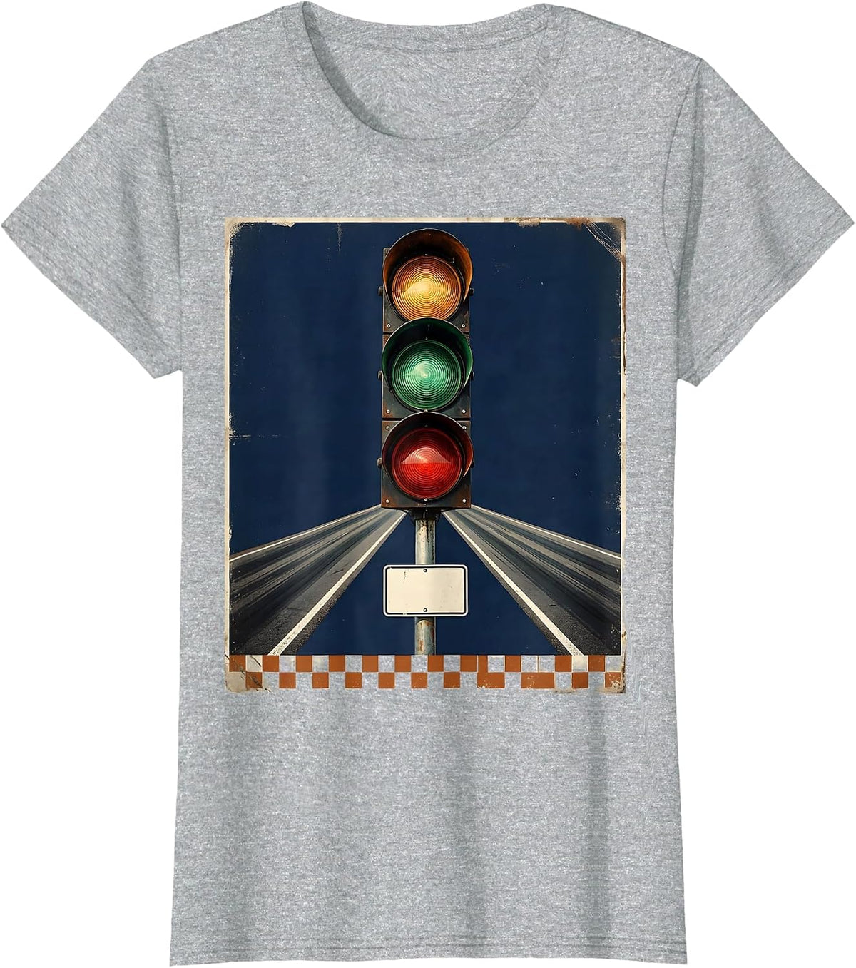 Women's Vintage Staging Light Tower Racing Enthusiast Checkered Flag T-Shirt - Heather Grey