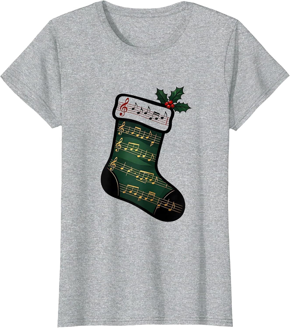 Christmas Stocking Musical Note Music Teacher Gift T-Shirt - Heather Grey