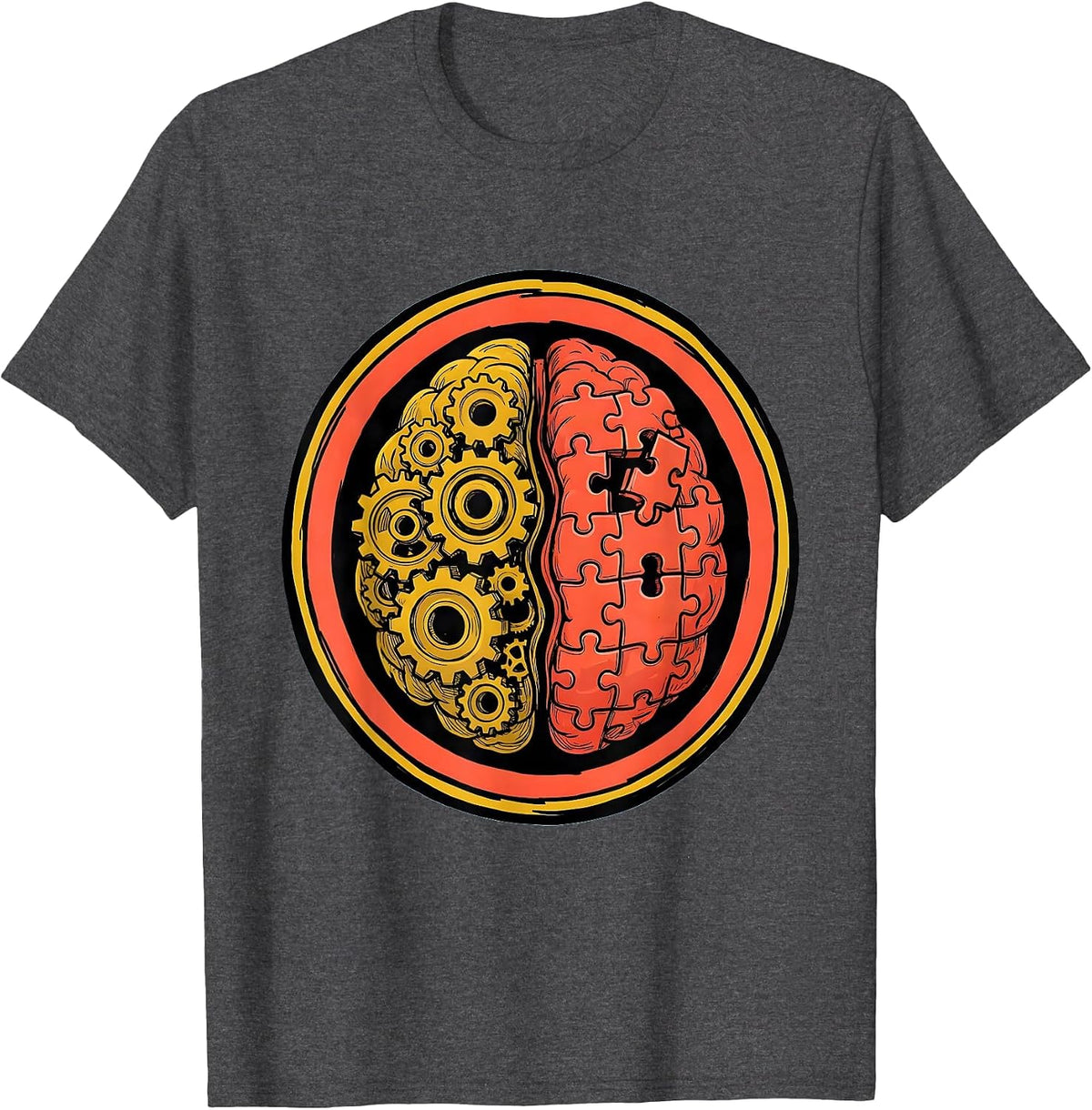Men's Occupational Therapy Brain Gears Puzzle Illustration T-Shirt - Dark Heather Grey
