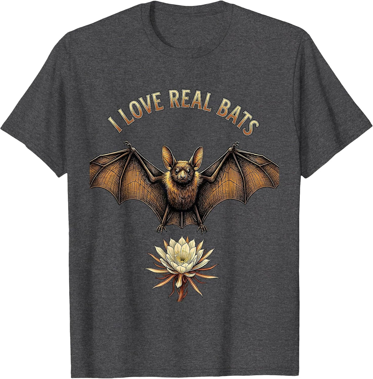 I Love Real Bats Vintage Bat Lover Halloween Nature T-Shirt - Dark Heather Grey