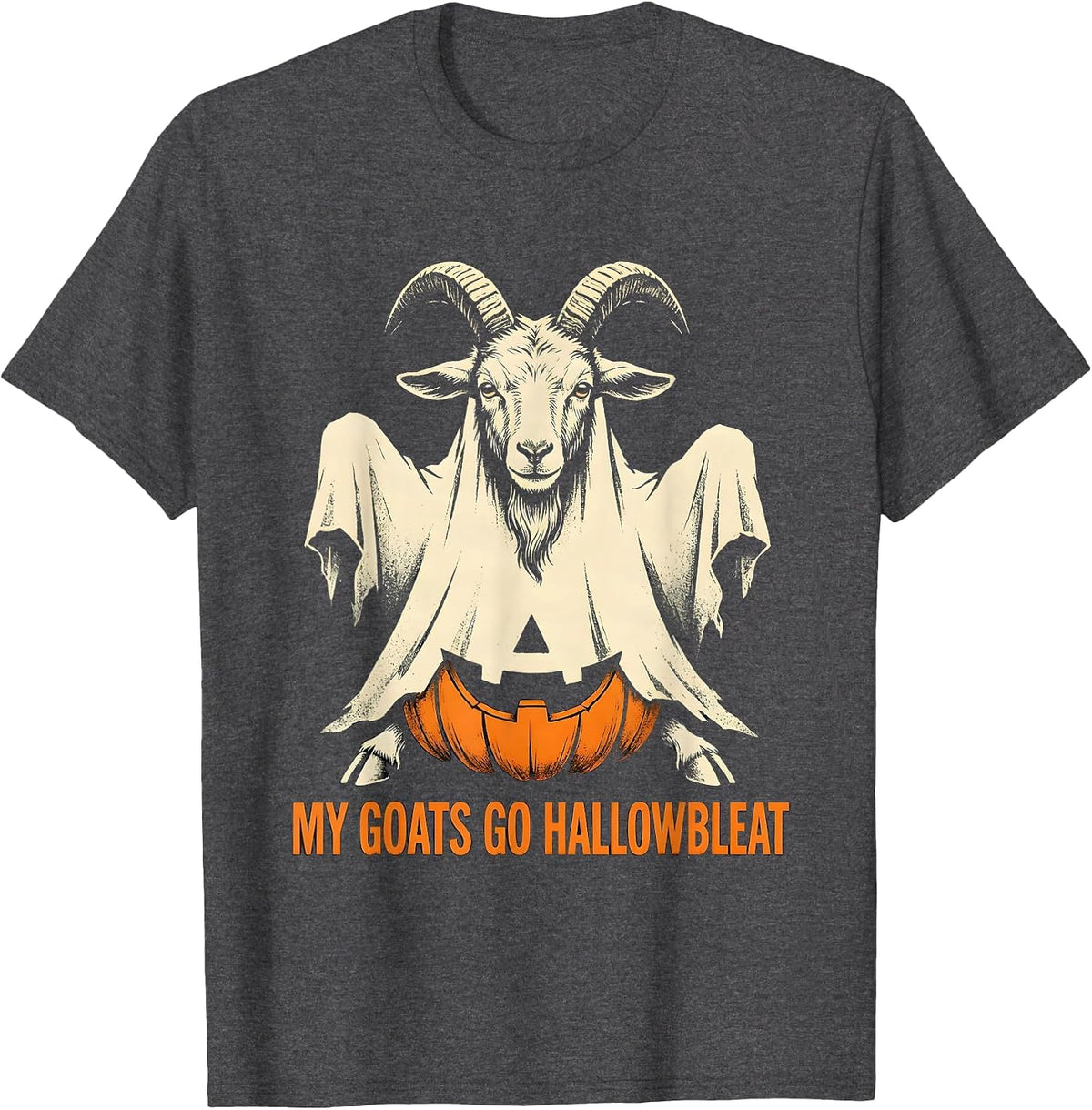 Men's My Goats Go Hallowbleat Funny Goat Ghost Halloween Farmer T-Shirt - Dark Heather Grey