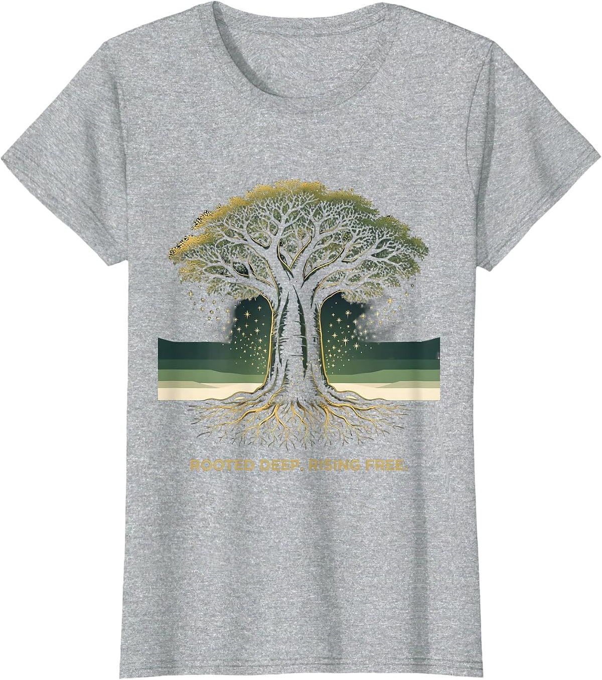 Rooted Deep Rising Free Baobab Tree Juneteenth Design T-Shirt - Heather Grey
