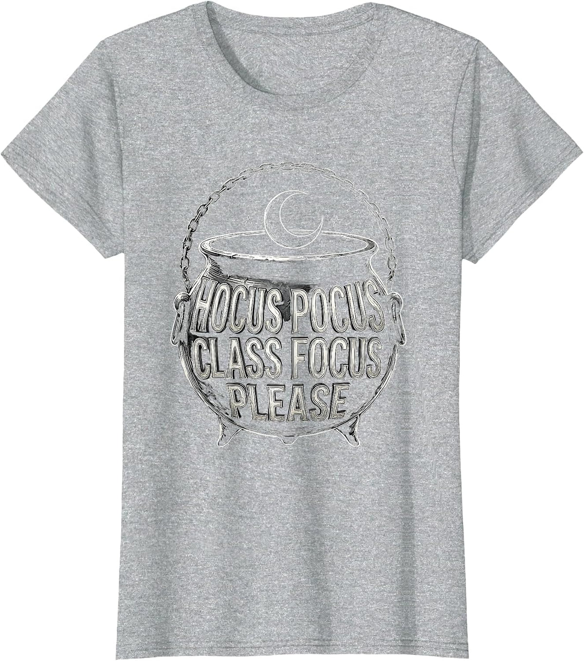 Hocus Pocus Class Focus Please Funny Halloween Teacher Pun T-Shirt - Heather Grey
