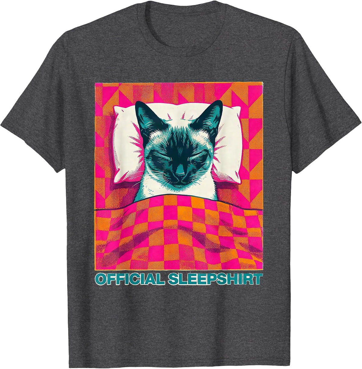 Official Sleepshirt Siamese Cat Cozy Napping Animal Lover T-Shirt - Dark Heather Grey