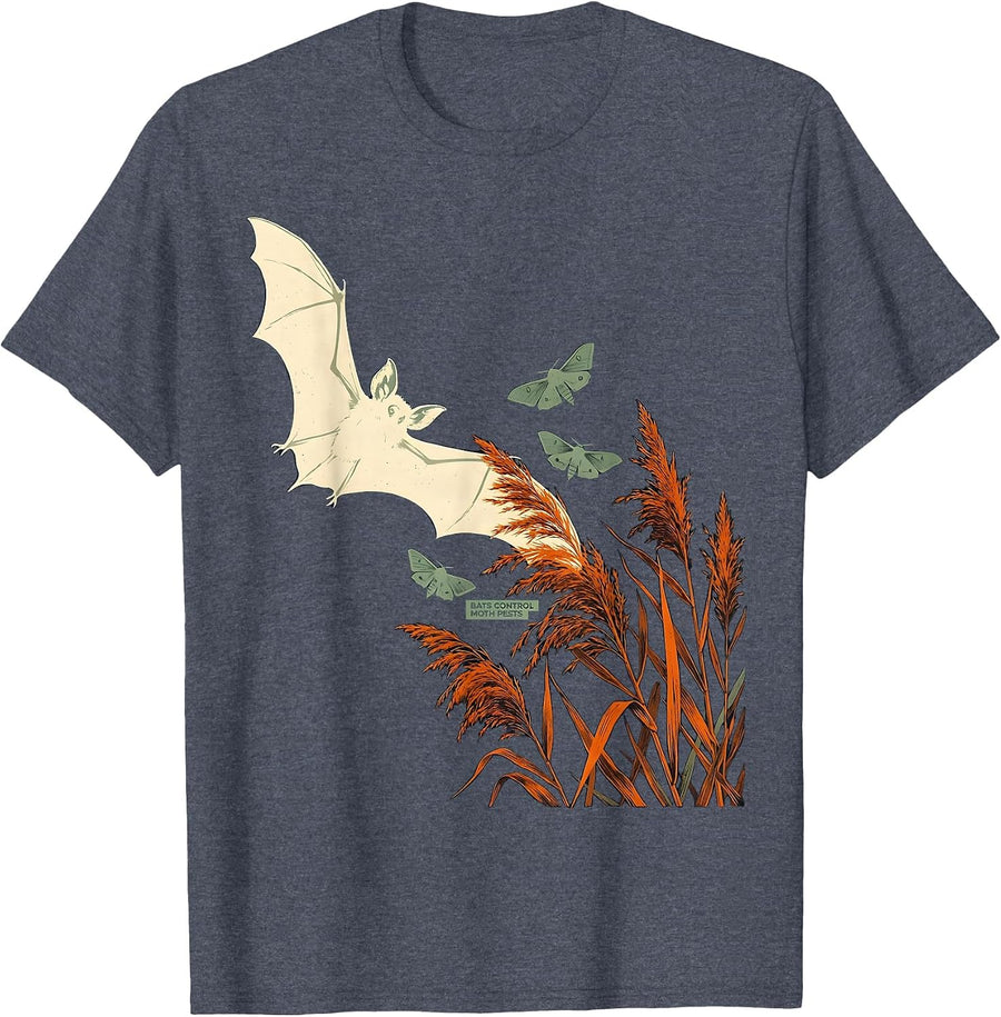 Bats Control Moth Pests Vintage Bat Lover Halloween Nature T-Shirt - Heather Blue