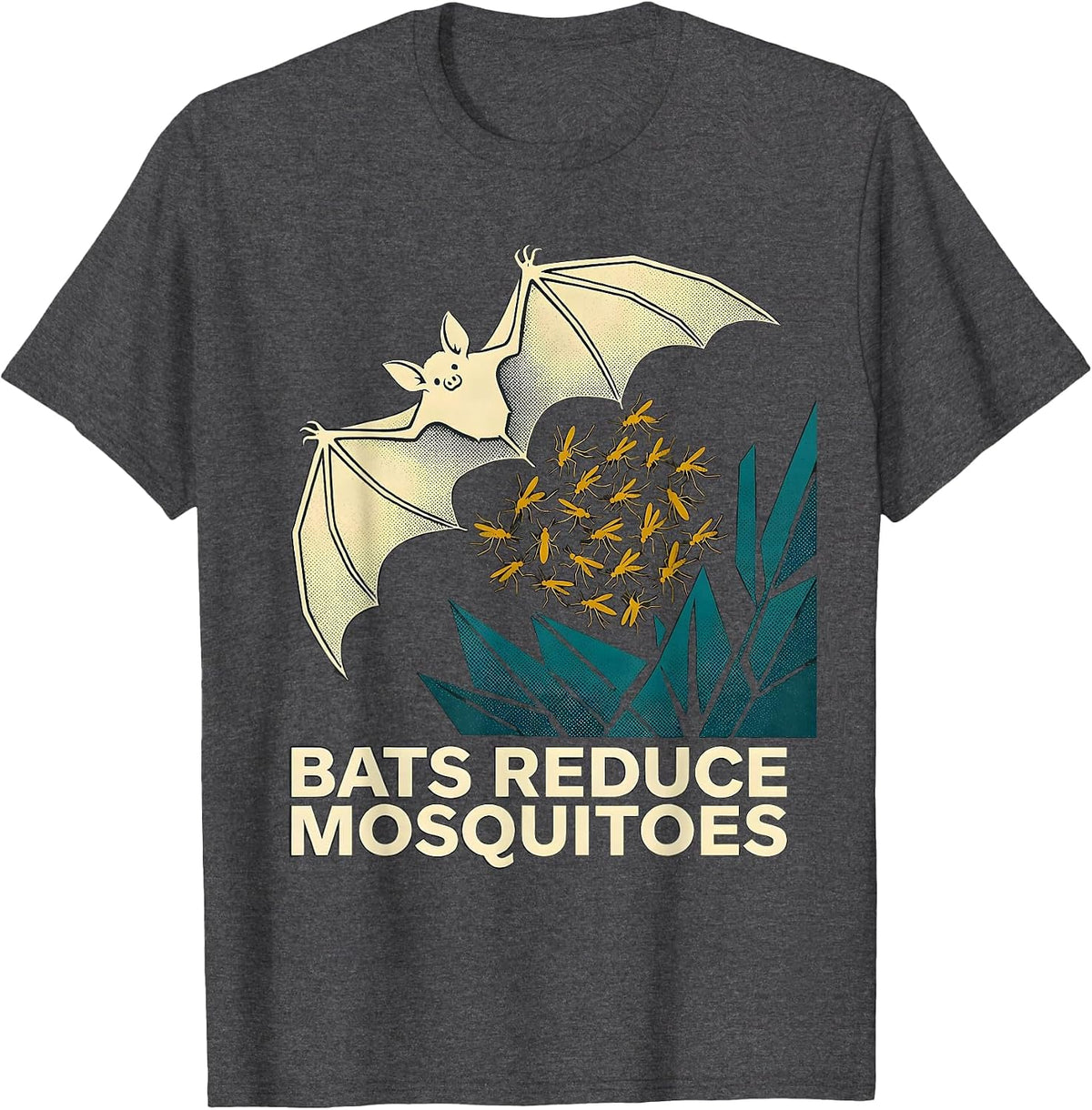 Men's Bats Reduce Mosquitoes Midcentury Modern Bat Lover Halloween T-Shirt - Dark Heather Grey