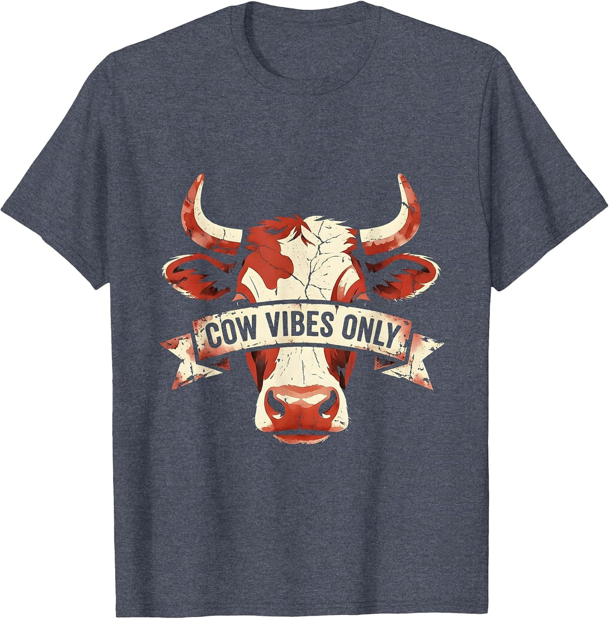 Cow Vibes Only Cute Cow Lover Design T-Shirt - Heather Blue
