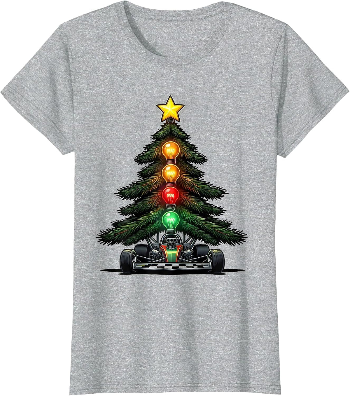 Evergreen Dragster Staging Light Cartoon Funny Racing Fan T-Shirt - Heather Grey