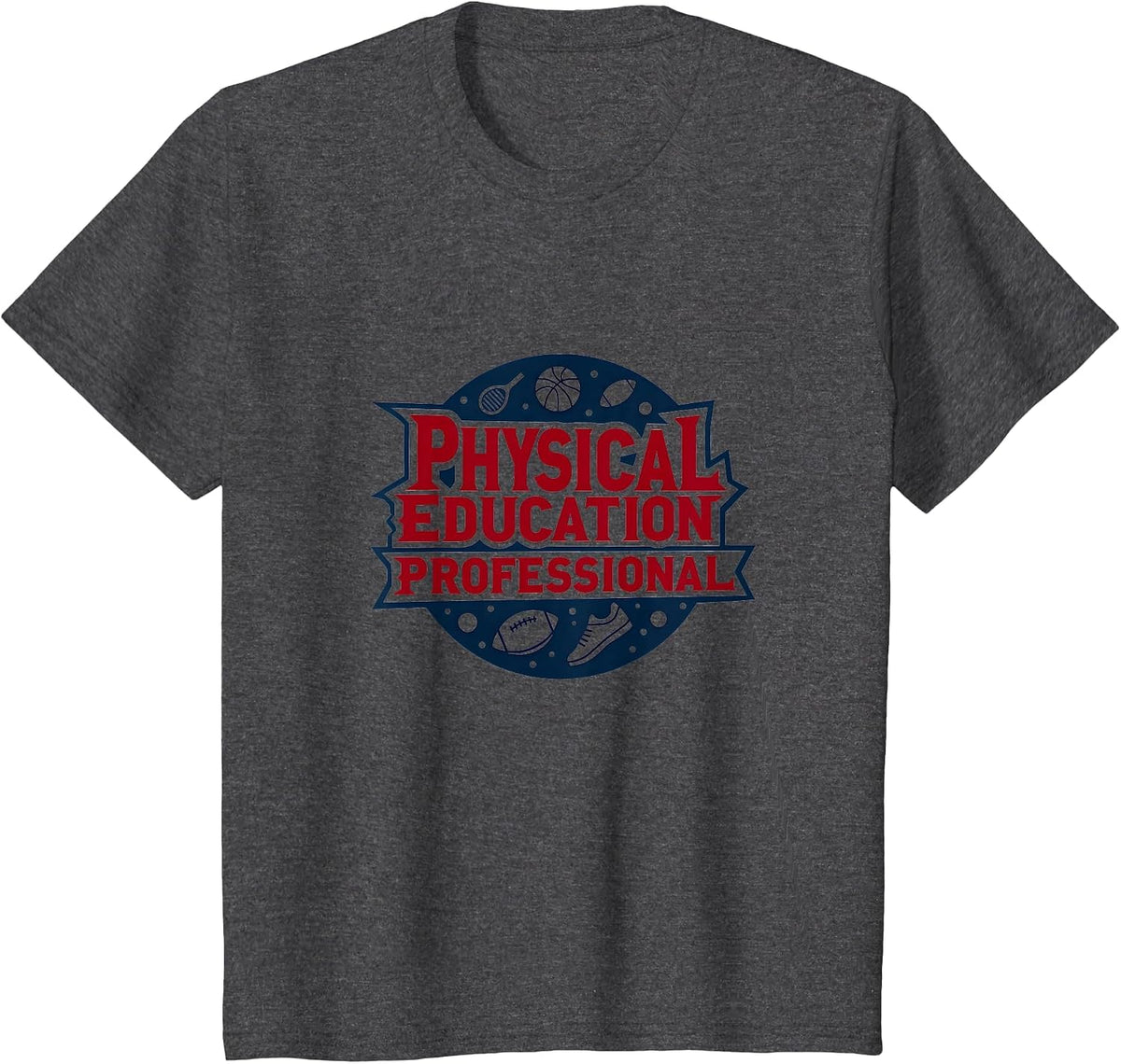 Physical Education Professional: Sports Icon Emblem T-Shirt - Dark Heather Grey