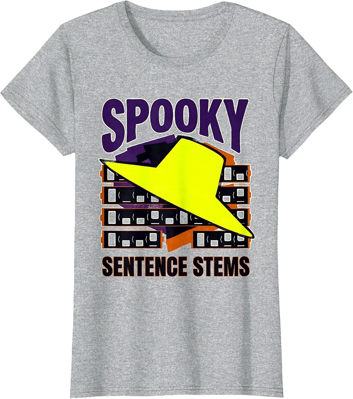 Spooky Sentence Stems Stencil Graphic Teacher Halloween T-Shirt - Heather Grey