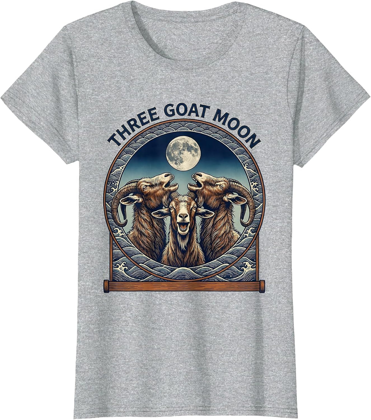 Women's Three Goat Moon Funny Animal Meme Parody T-Shirt - Heather Grey