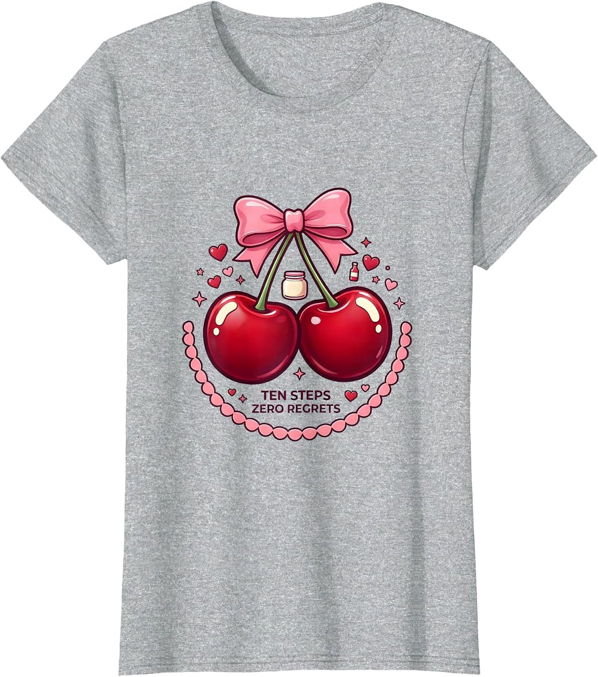 K-Beauty Skincare Routine Ten Steps Zero Regrets T-Shirt - Heather Grey
