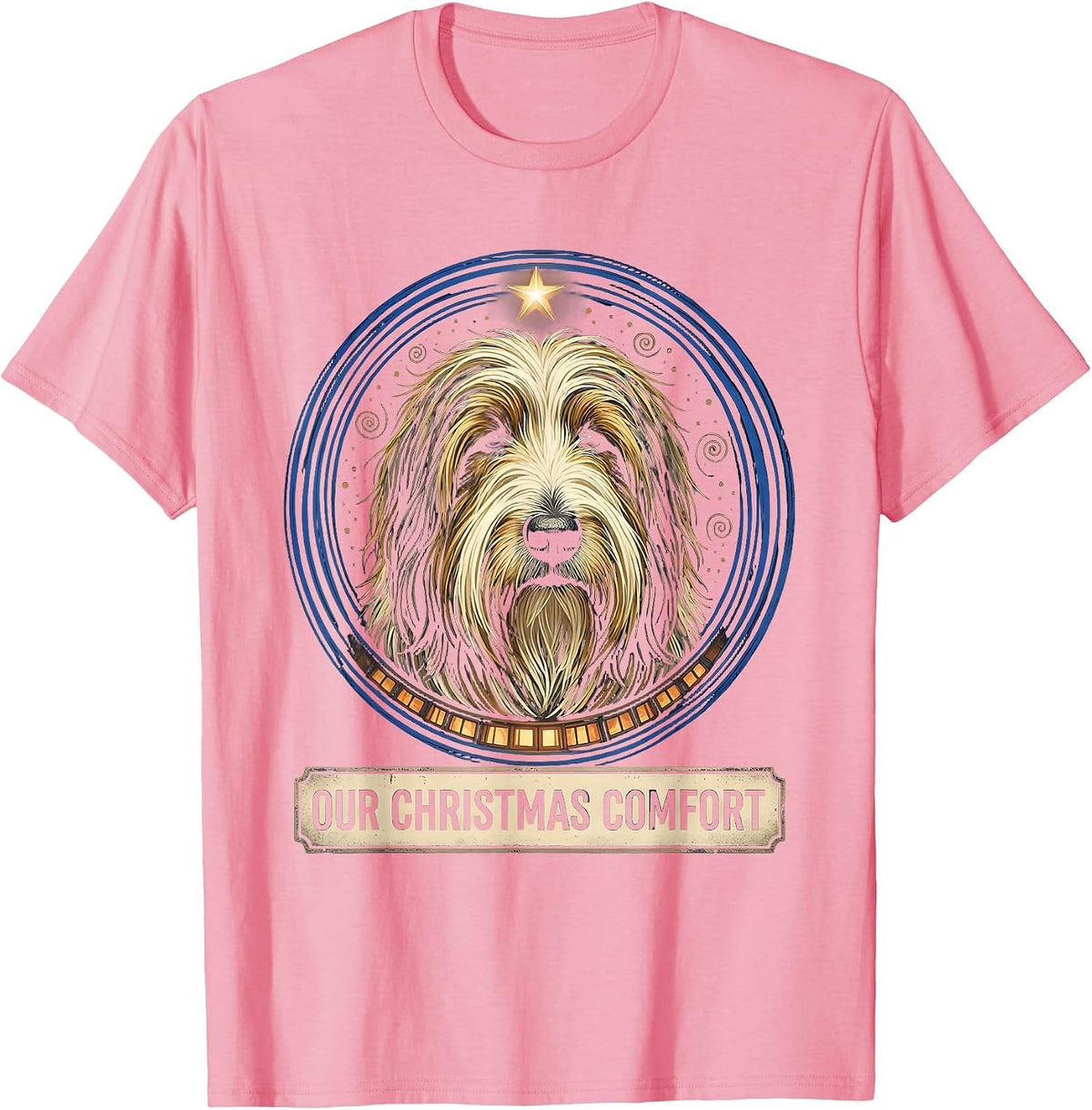 Men's Our Christmas Comfort Vintage Old English Sheepdog Portrait T-Shirt - Pink