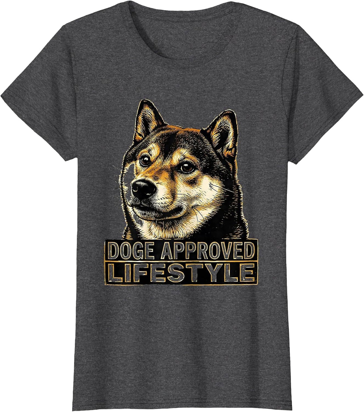Women's Doge Approved Lifestyle Meme Design T-Shirt - Dark Heather Grey