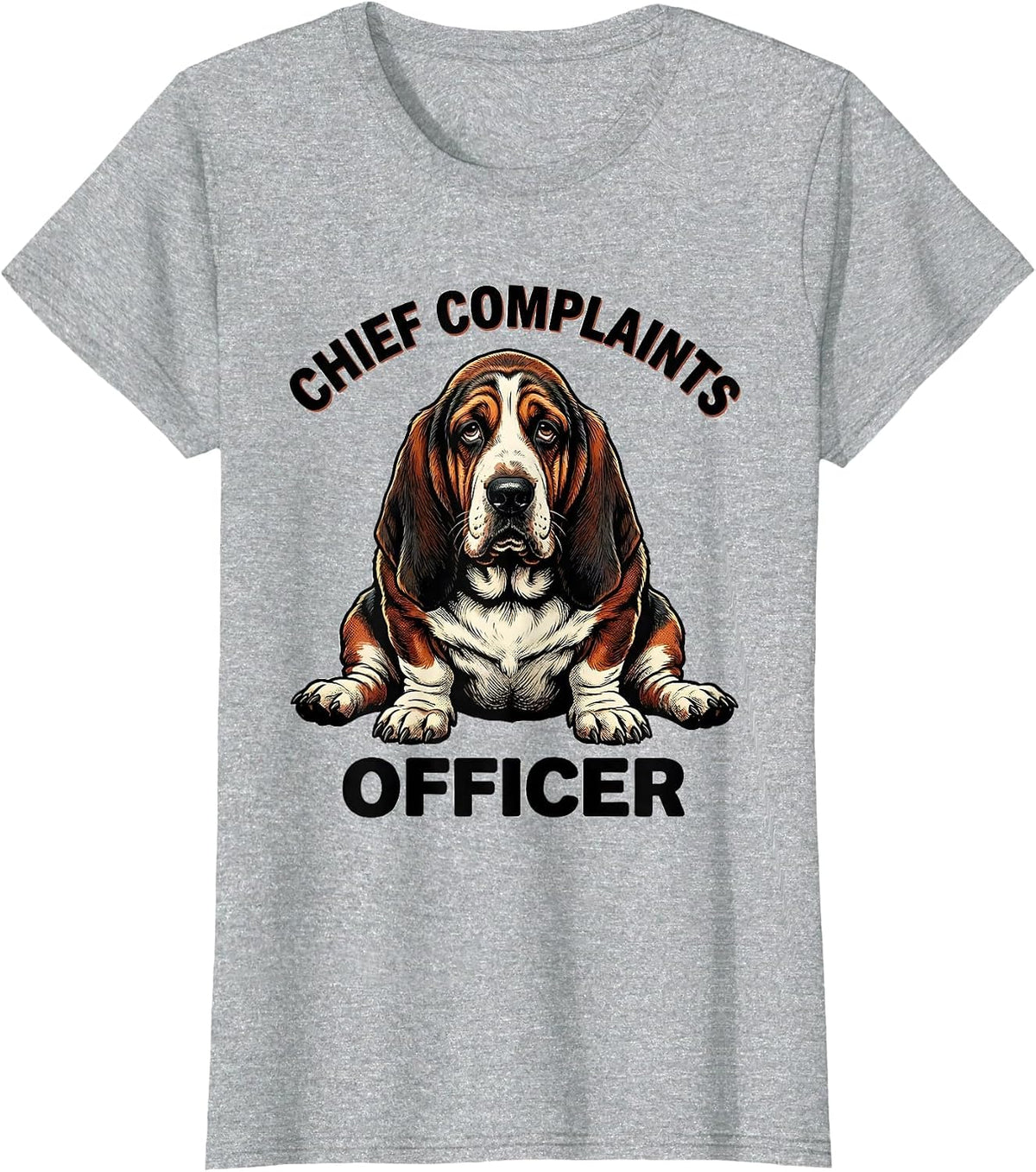 Chief Complaints Officer Retro Cartoon Basset Hound Dog T-Shirt - Heather Grey