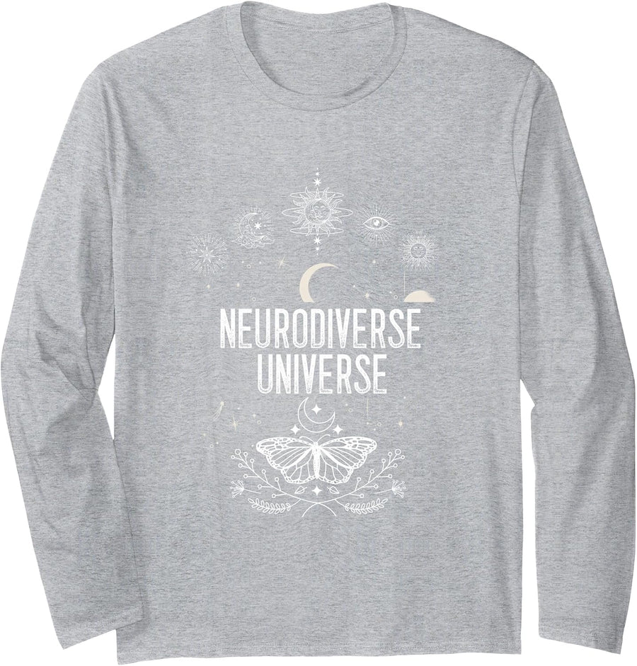 Neurodiversity Neurodiverse Universe ASD Brain Neurology Long Sleeve T-Shirt - Adult Unisex Heather Grey