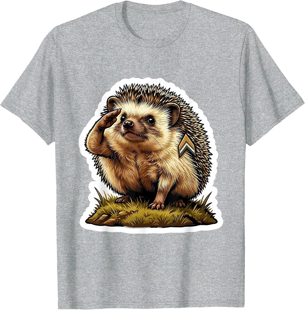 Men's Saluting Hedgehog Cute Animal Lover Whimsical Gift T-Shirt - Heather Grey
