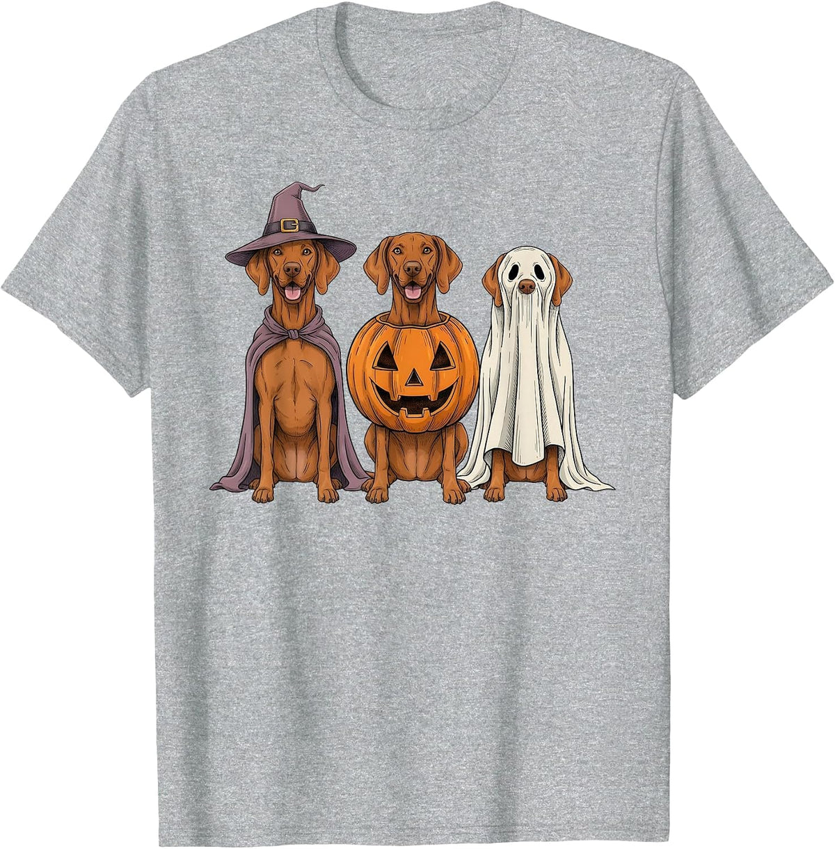 Spooky Ghost Vizsla Pumpkin Halloween Dog Lover T-Shirt - Heather Grey