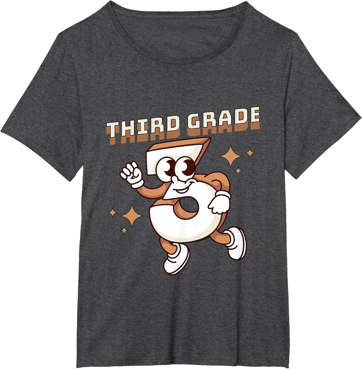 Third Grade Retro Funny 3 Back to School Girl Boy Teacher T-Shirt - Dark Heather Grey