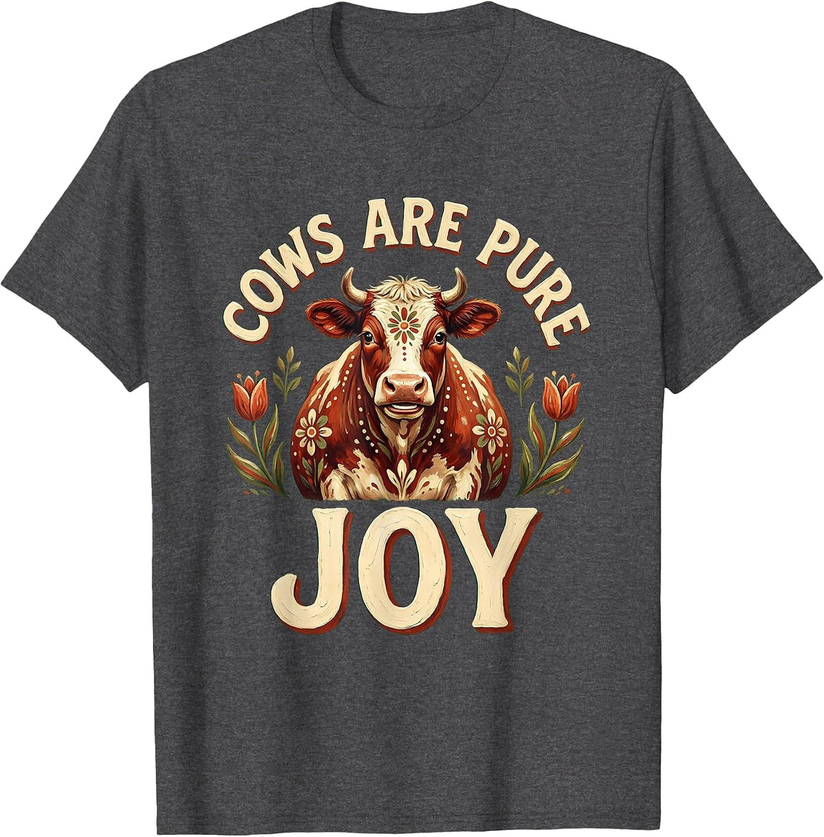 Cows Are Pure Joy Cute Cow Lover Design T-Shirt - Dark Heather Grey