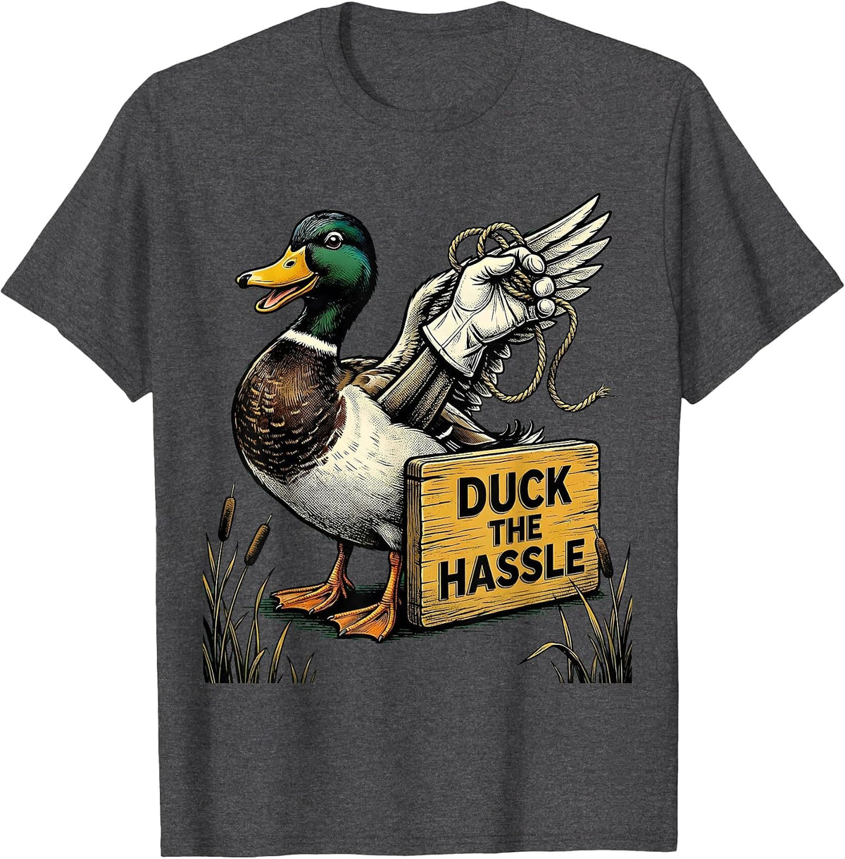 Duck The Hassle Retro Cartoon Duck Hunter Humor Gift T-Shirt - Dark Heather Grey