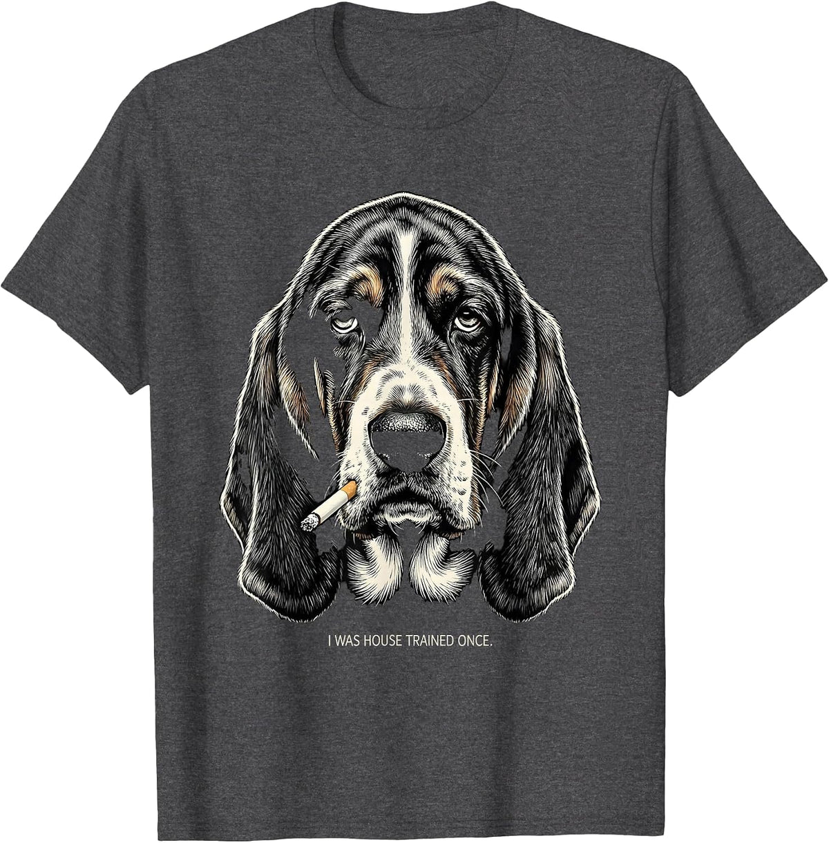 I Was House Trained Once Funny Basset Hound Smoking Dog Meme T-Shirt - Dark Heather Grey