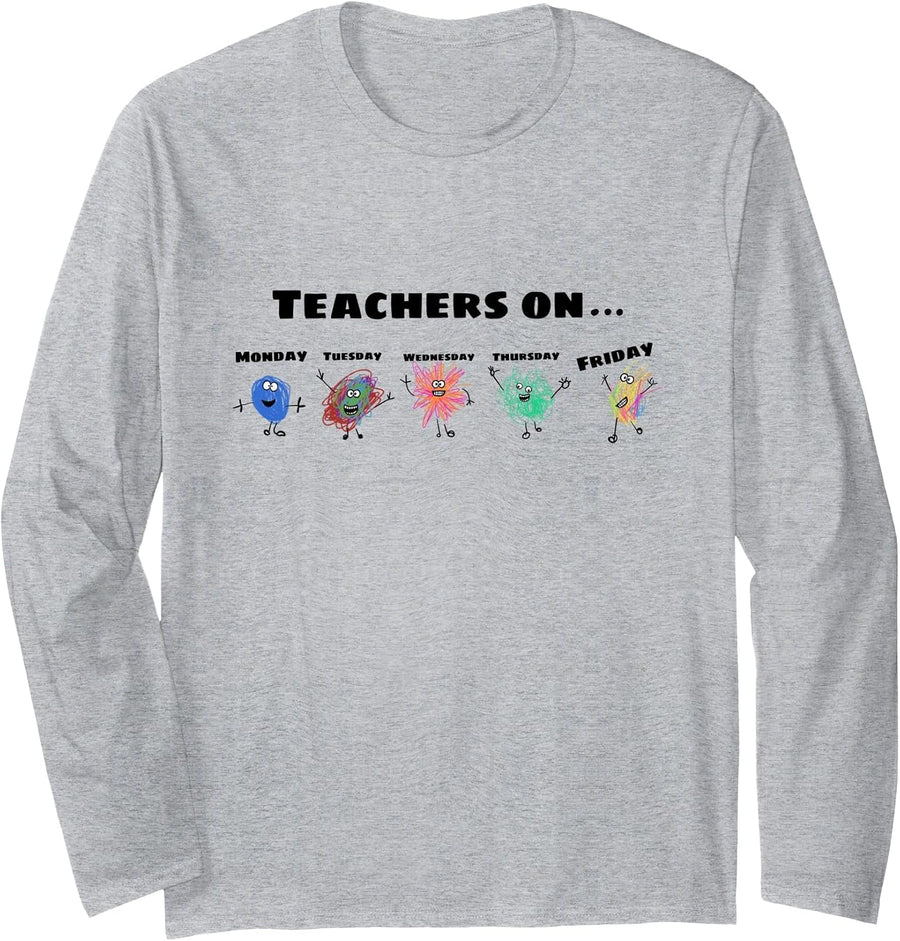 Teachers on Days of The Week Long Sleeve T-Shirt - Adult Unisex Heather Grey