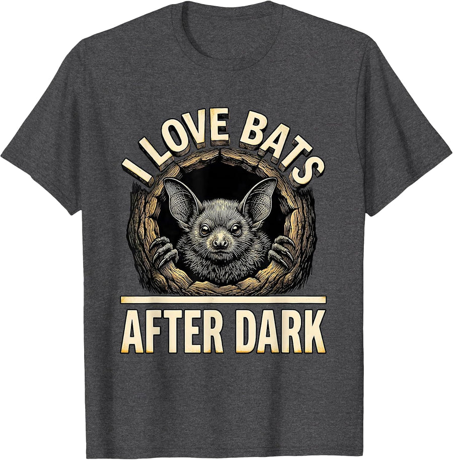 Men's I Love Bats After Dark Vintage Bat Lover Halloween Nature T-Shirt - Dark Heather Grey