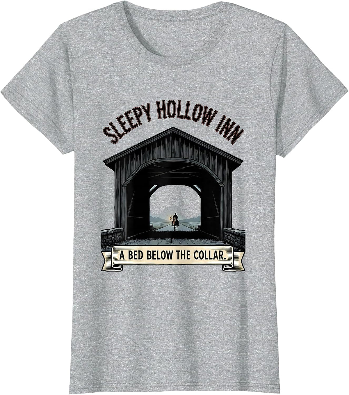 Women's Sleepy Hollow Inn A Bed Below The Collar Gothic T-Shirt - Heather Grey