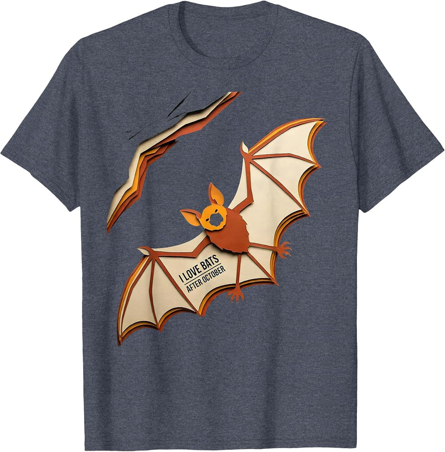 I Love Bats After October Vintage Bat Lover Halloween Humor T-Shirt - Heather Blue