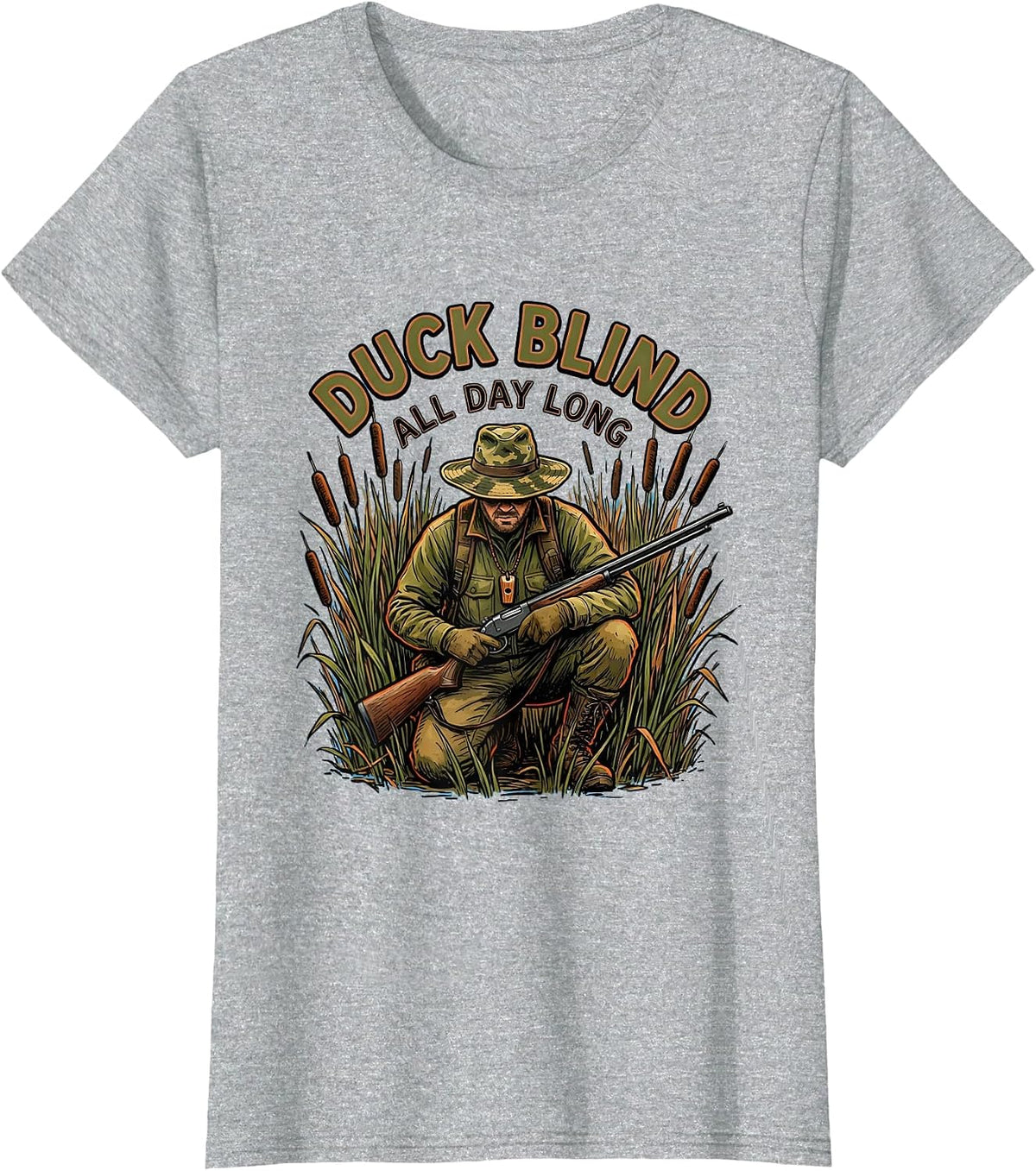 Women's Duck Blind All Day Long Hunting Design T-Shirt - Heather Grey