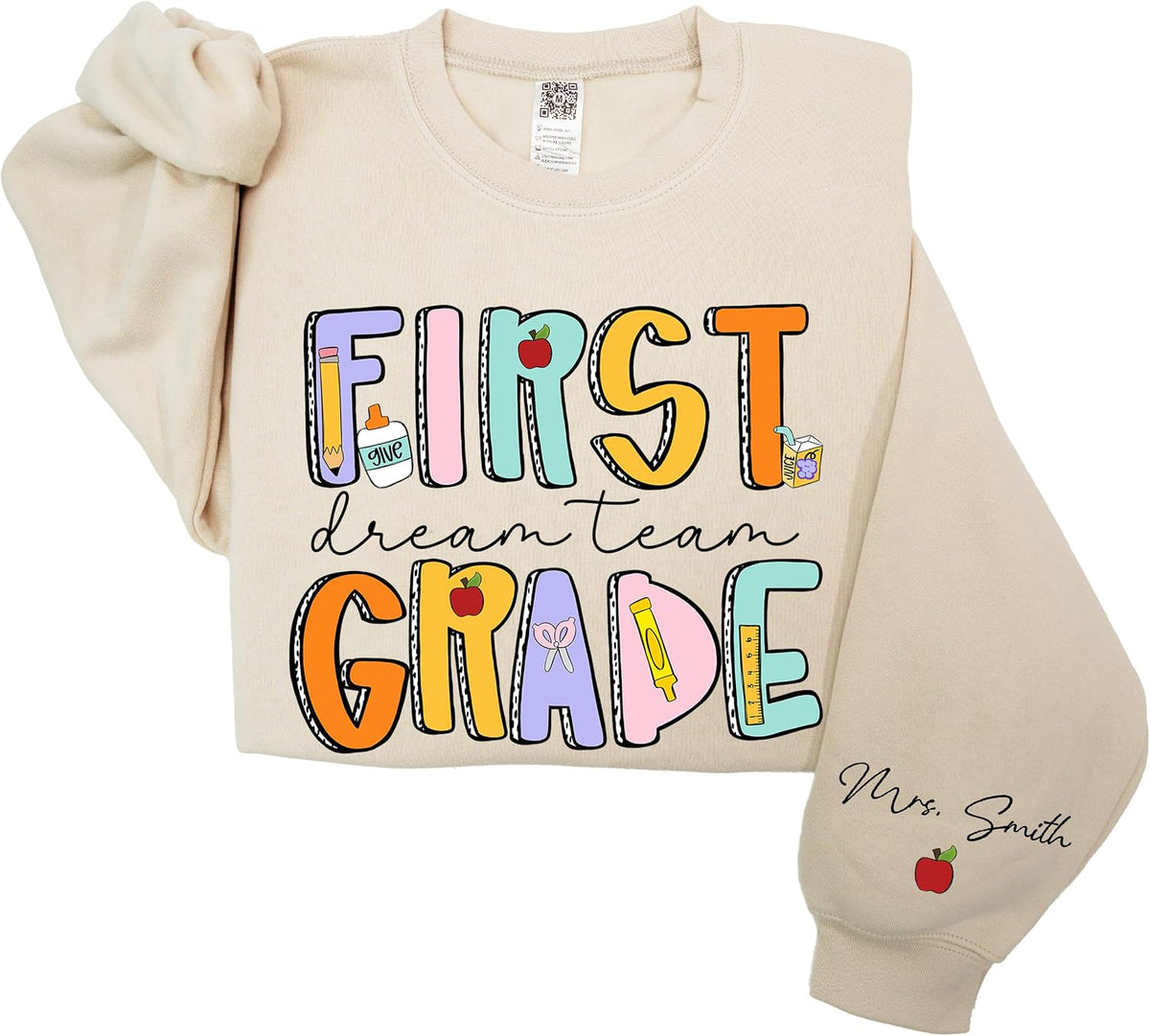 Personalized Teacher Sweatshirt, Custom Last Name Teacher Gift, Back to School Gifts, for School Professionals - First Grade