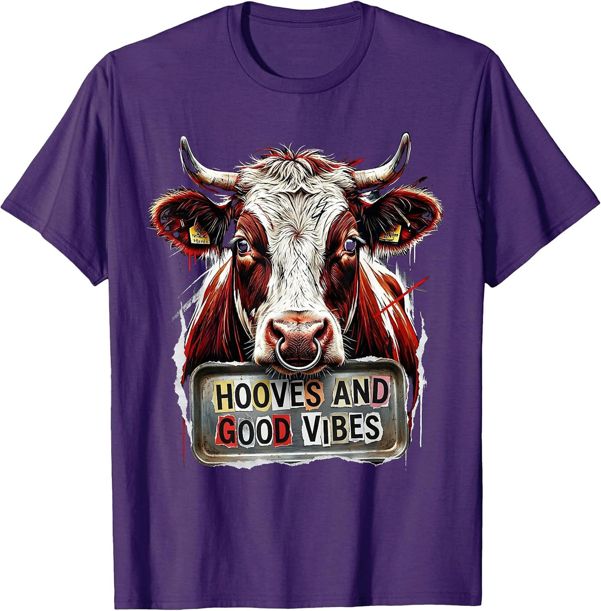 Hooves and Good Vibes Cow Lover Design T-Shirt - Purple