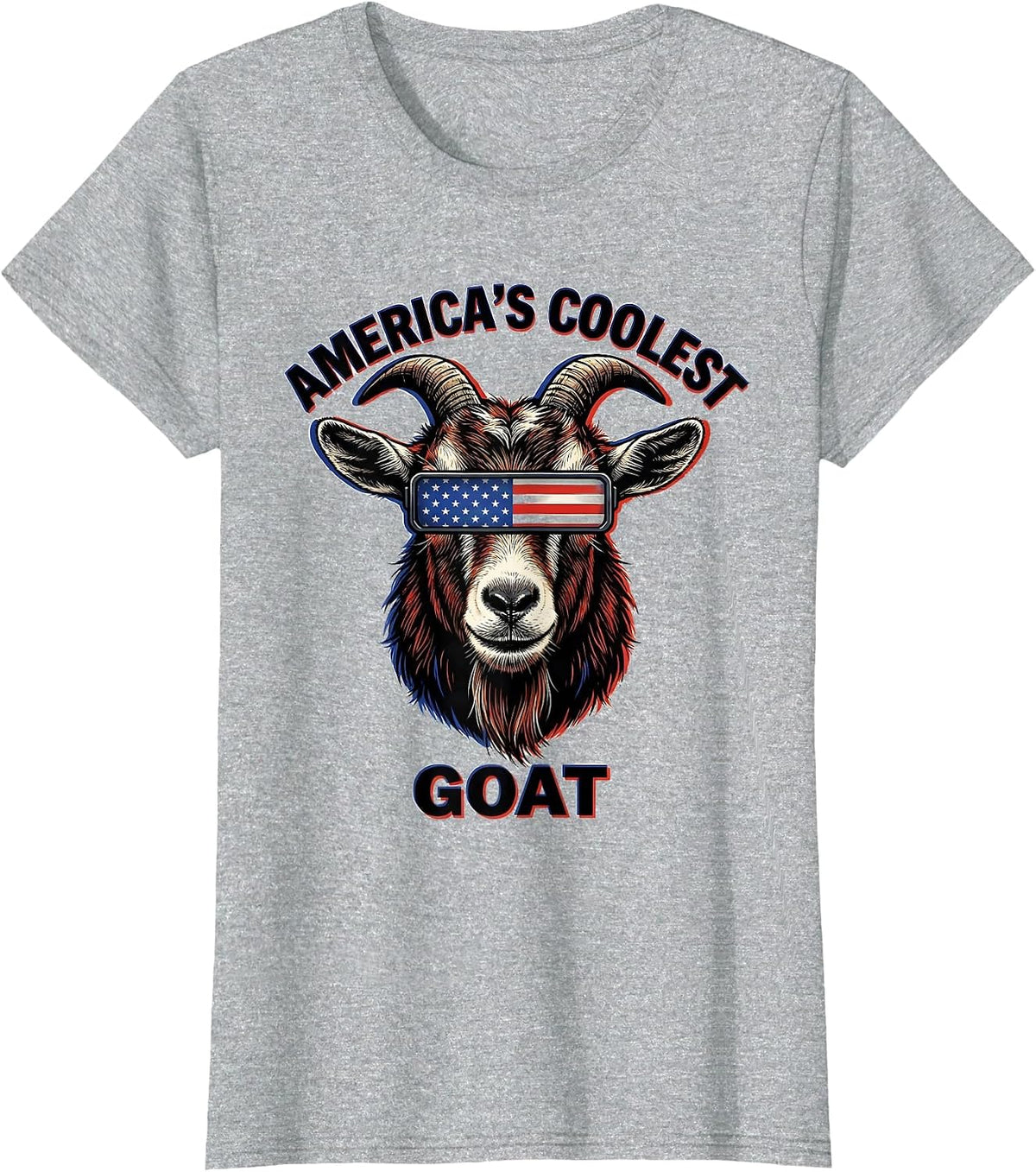 America's Coolest GOAT Funny Goat with Sunglasses Patriotic T-Shirt - Heather Grey