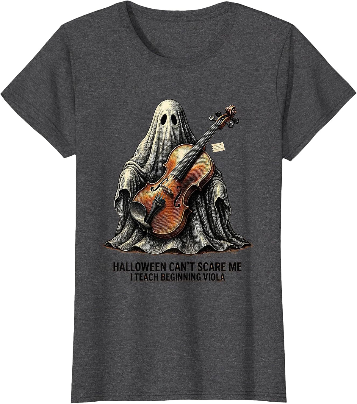 Women's Halloween Can't Scare Me, I Teach Beginning Viola Teacher T-Shirt - Dark Heather Grey