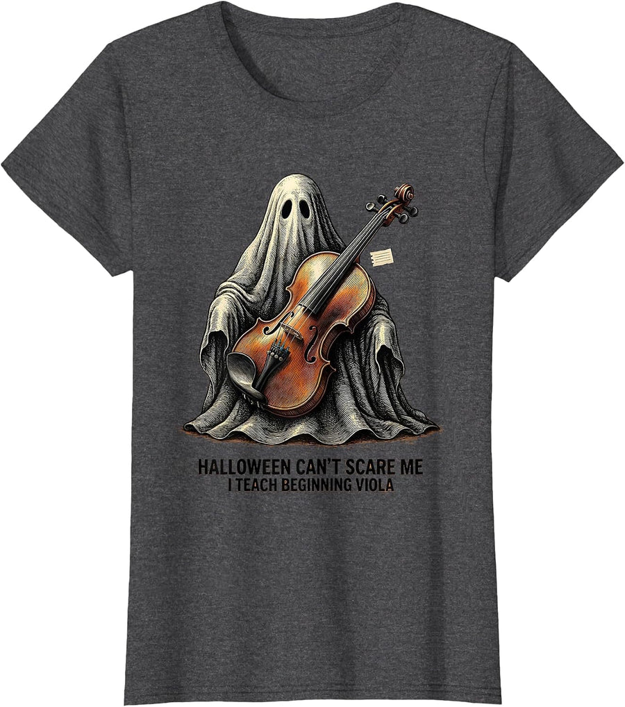 Women's Halloween Can't Scare Me, I Teach Beginning Viola Teacher T-Shirt - Dark Heather Grey