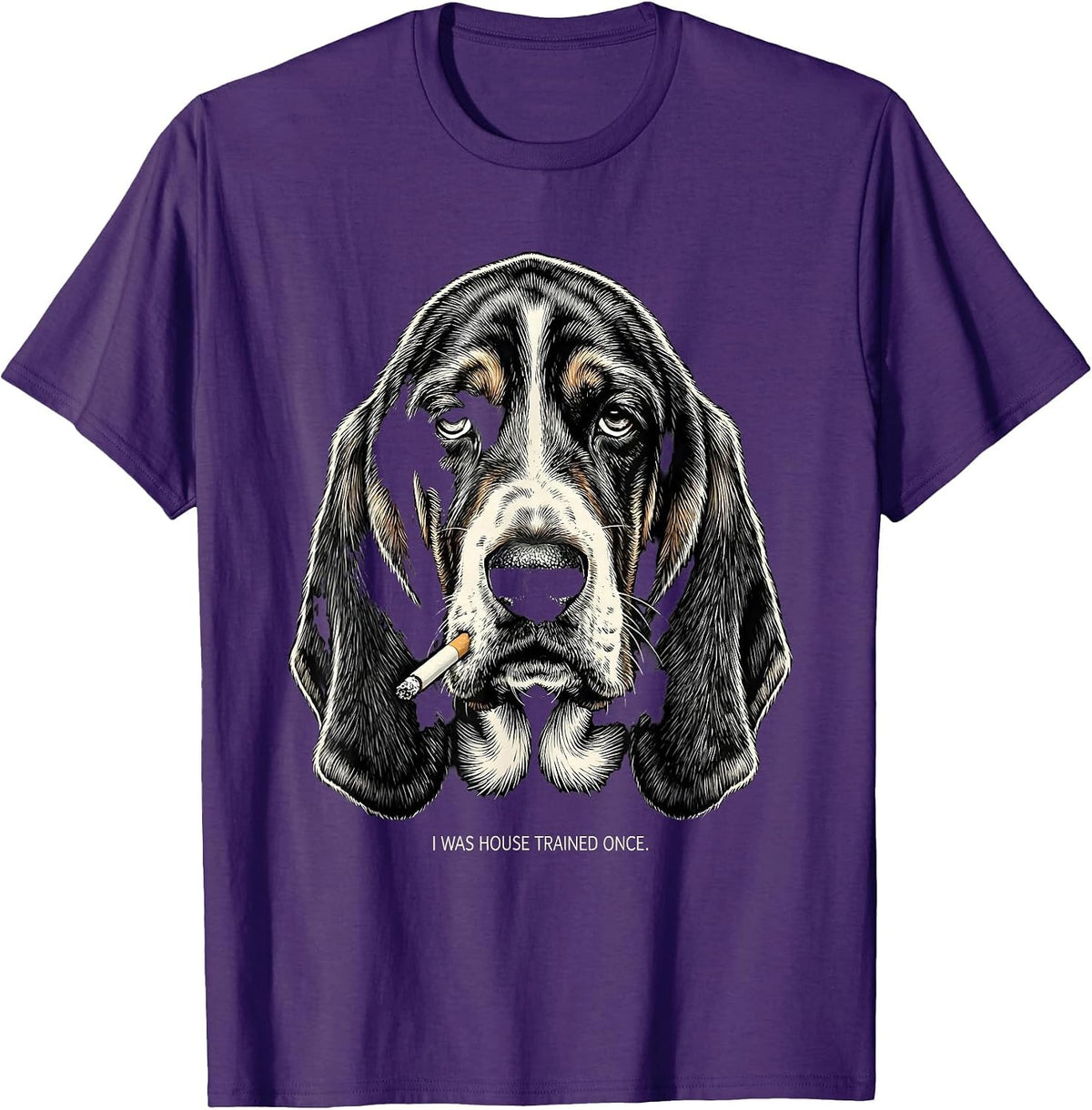 I Was House Trained Once Funny Basset Hound Smoking Dog Meme T-Shirt - Purple
