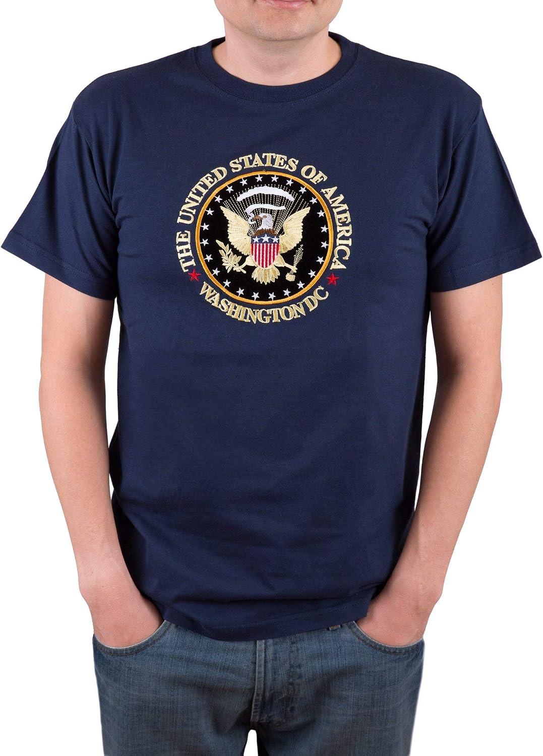 Stars and Stripes Presidential Seal Embroidered T-Shirt (Navy) M - As Pictured