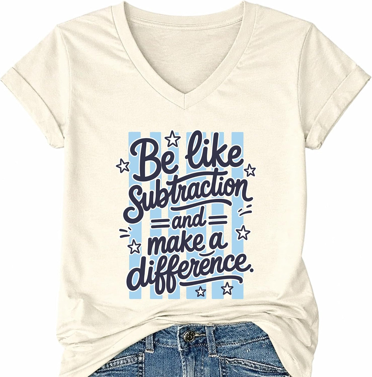 Be Like Subtraction and Make A Difference Math Teacher Graphic T-Shirts - Creamy Yellow V-neck