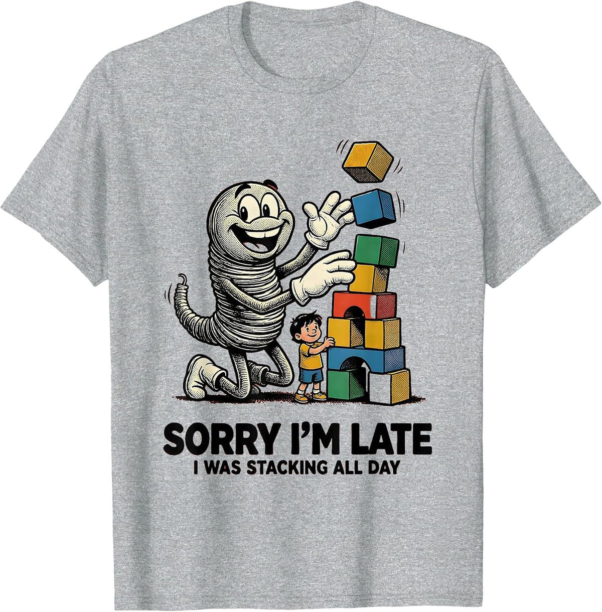 Men's Sorry I'm Late, I Was Stacking All Day Retro Occupational T-Shirt - Heather Grey