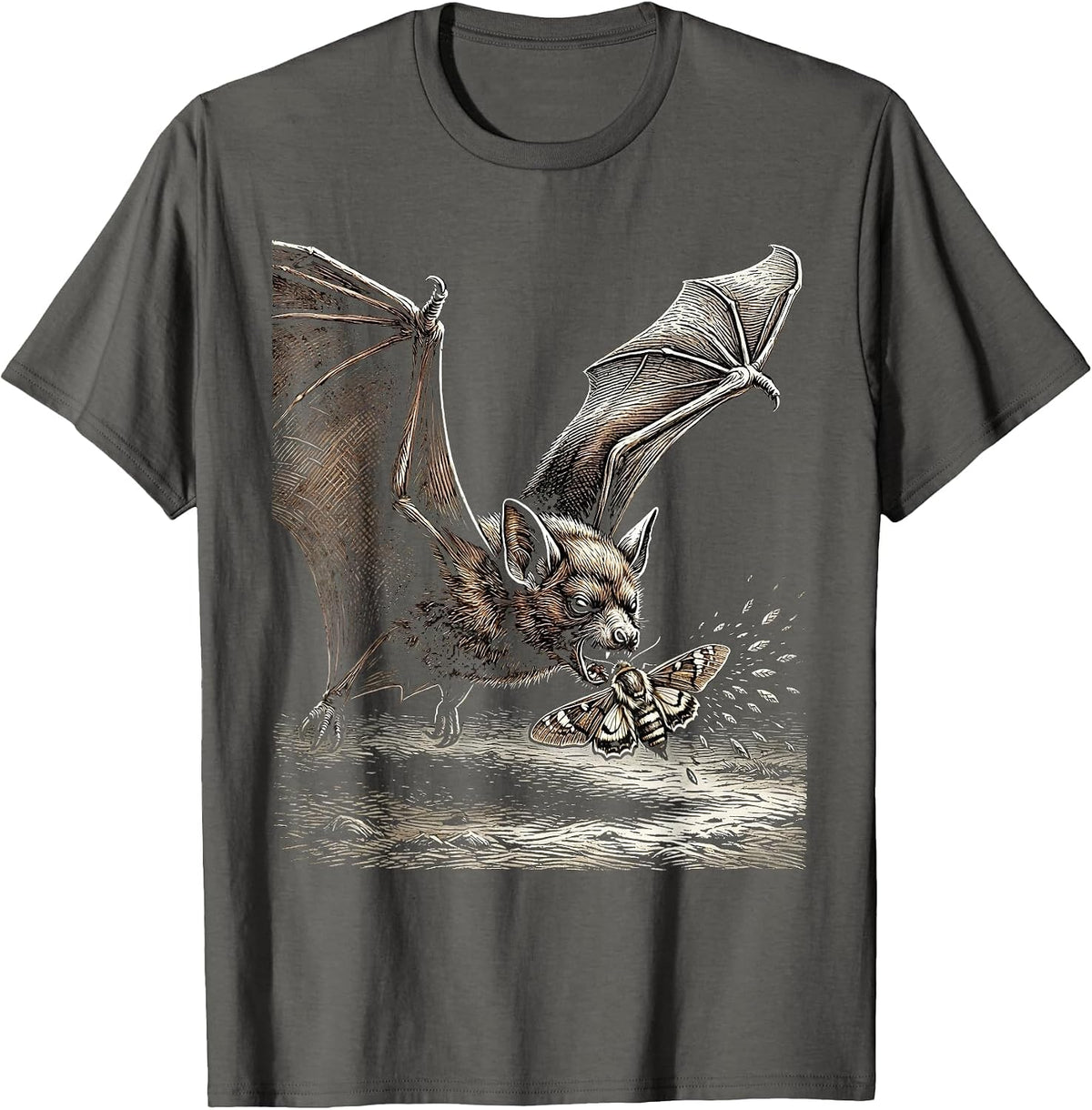 Men's Big Brown Bat Bold Relief Vintage Gothic Halloween Bat Lover T-Shirt - Asphalt Grey