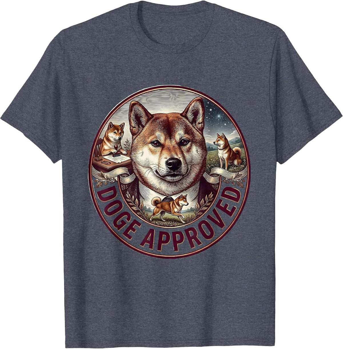 Doge Approved Internet Meme Humor Design T-Shirt - Heather Blue
