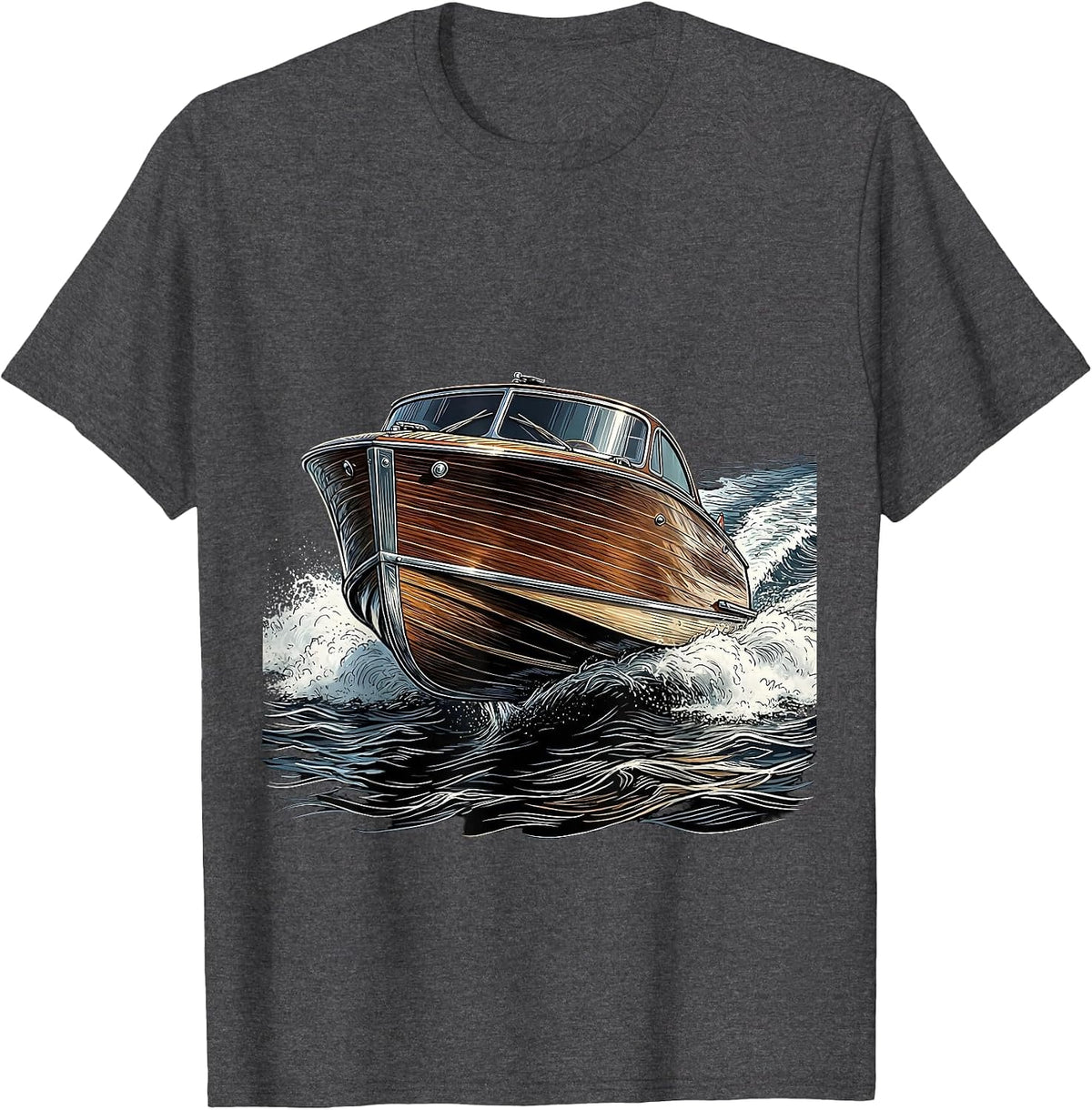 Vintage Speedboat Foamy Wake Retro Nautical Design T-Shirt - Dark Heather Grey