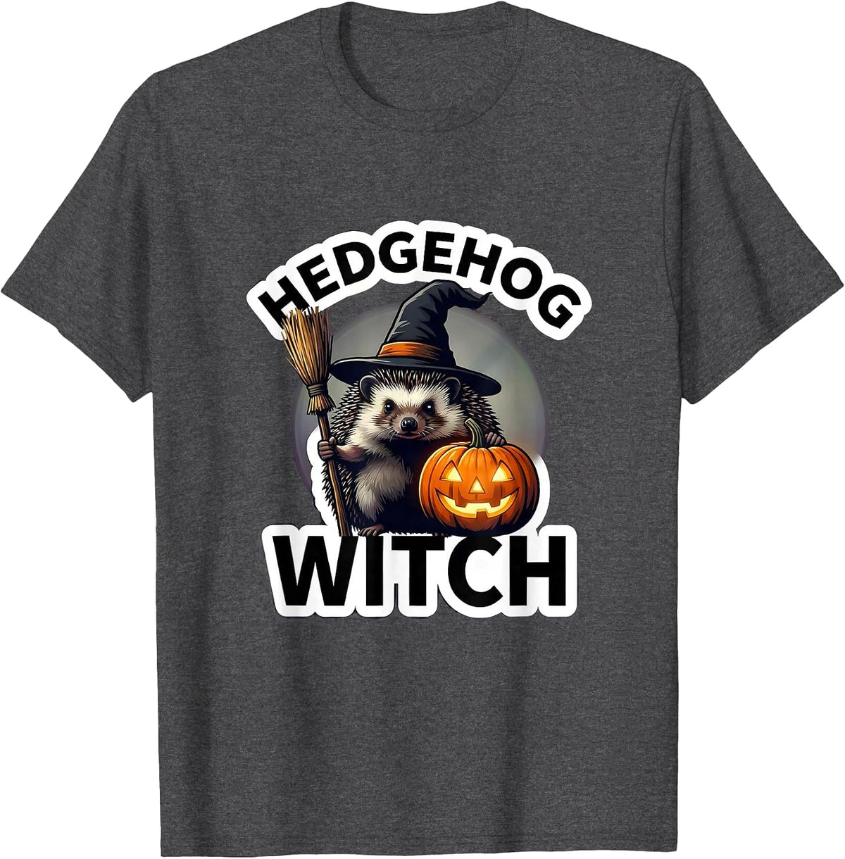 Men's Hedgehog Witch Sticker Style Halloween Animal Costume Group T-Shirt - Dark Heather Grey