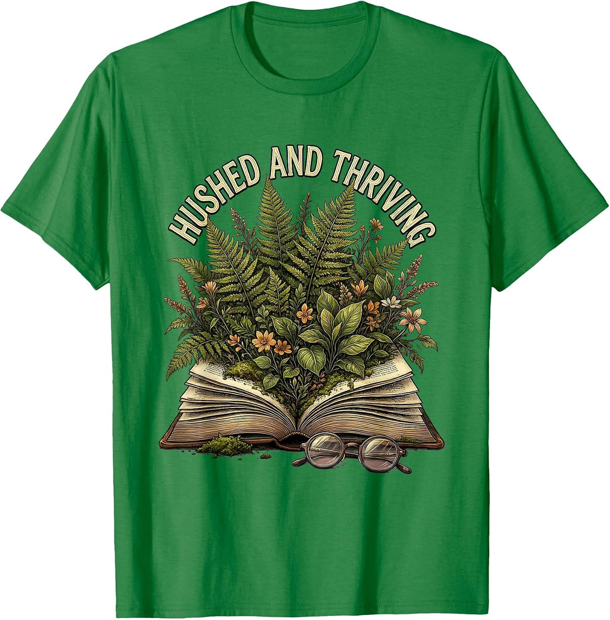 Men's Hushed and Thriving Librarian Graphic Design T-Shirt - Kelly Green