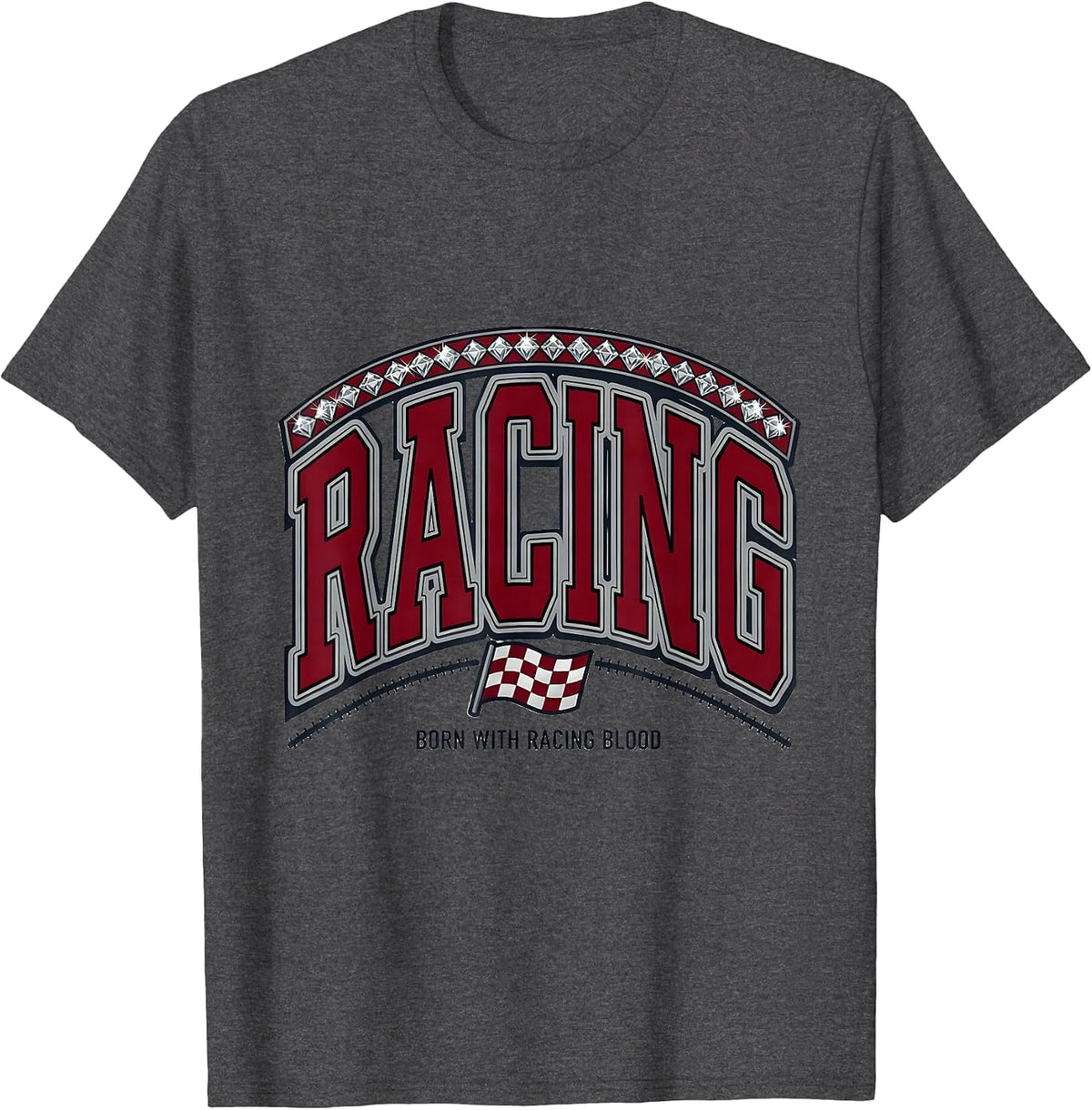Men's Born With Racing Blood Motorsport Design T-Shirt - Dark Heather Grey