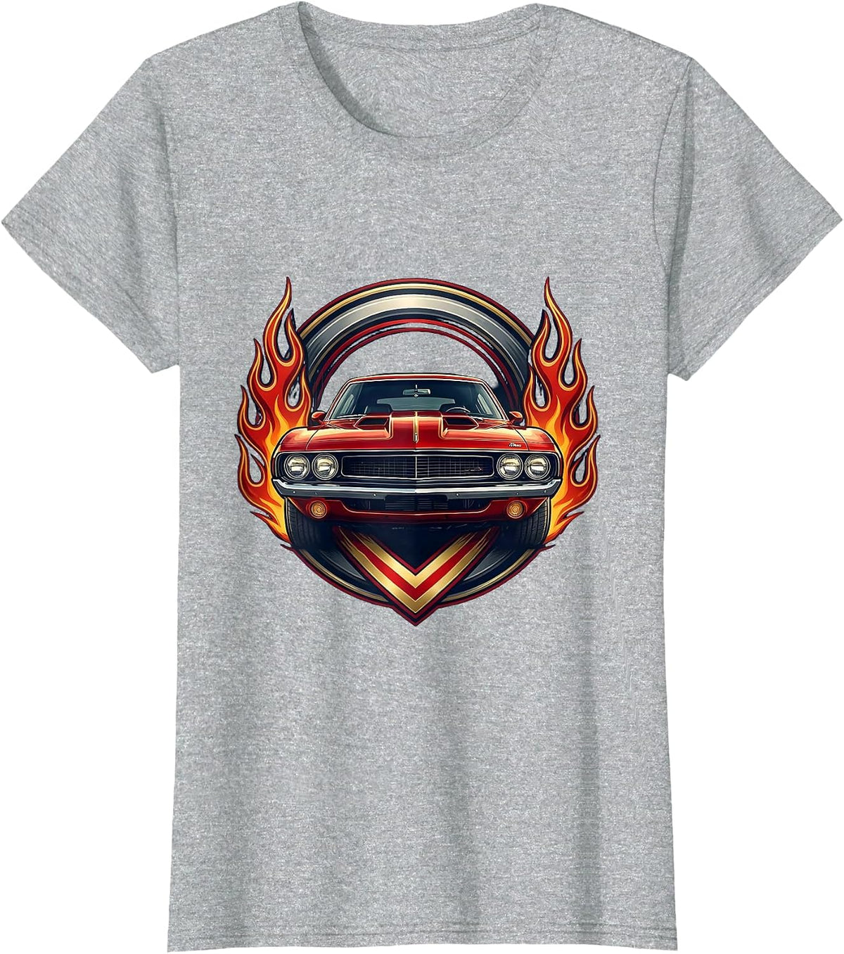 Classic Muscle Car Racing Flames American Design T-Shirt - Heather Grey