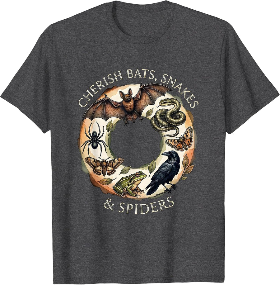 Men's Cherish Bats, Snakes & Spiders Watercolor Nature Lover Gift T-Shirt - Dark Heather Grey