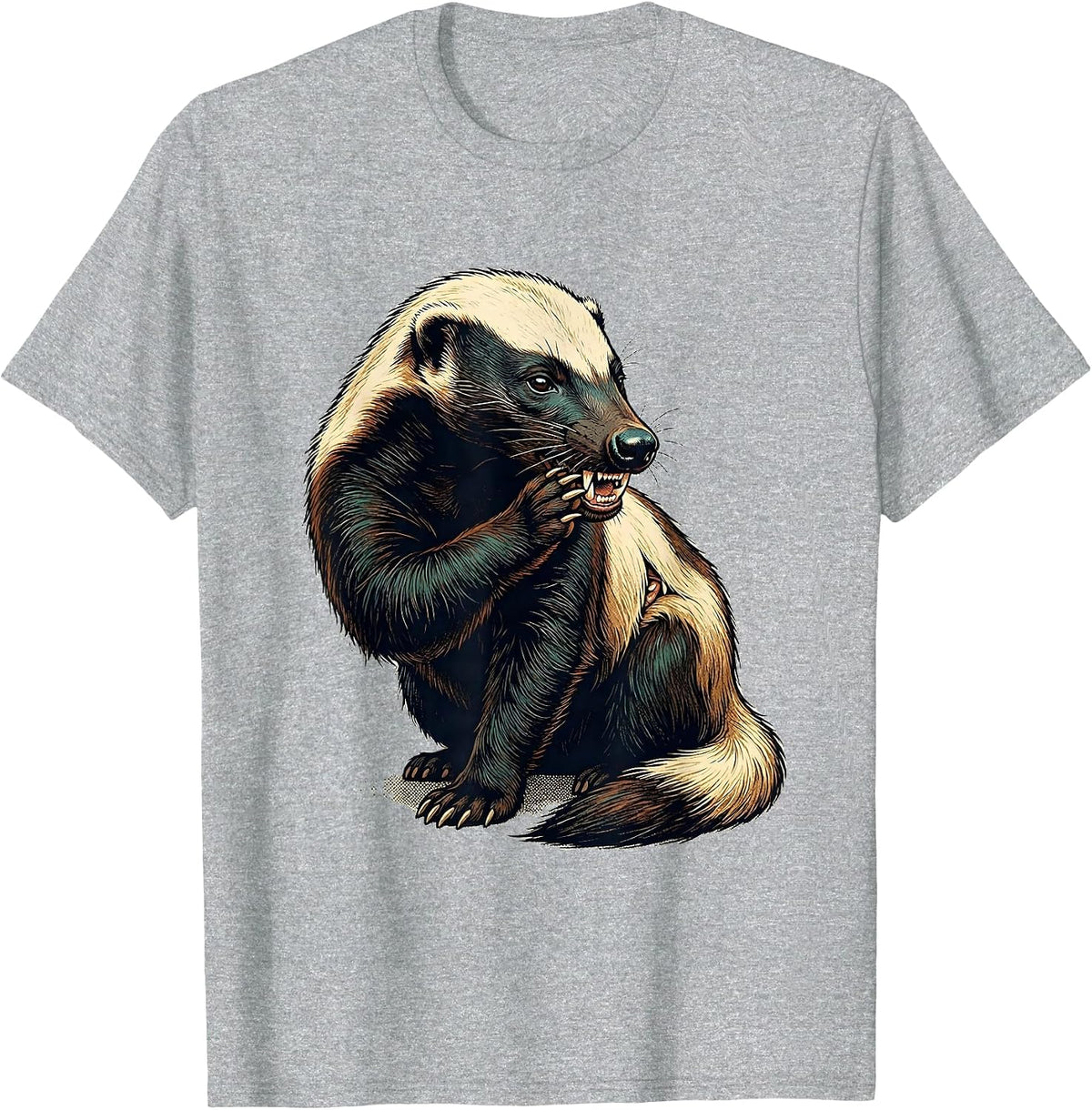 Men's Honey Badger Vintage Retro Funny Wildlife Humor T-Shirt - Heather Grey